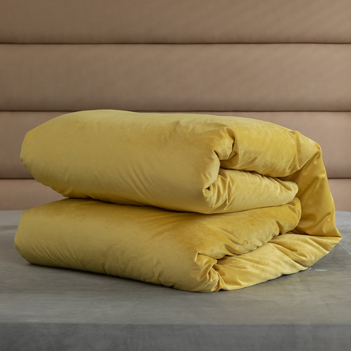 91家纺网 家纺一手货源 找家纺 寐眠2021新款天鹅绒被套 姜黄+奶茶