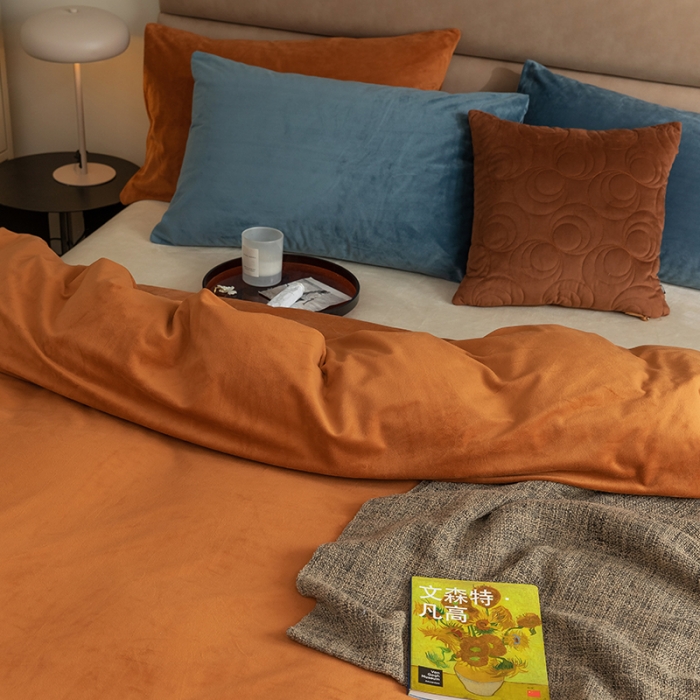 91家纺网 家纺一手货源 找家纺 寐眠2021新款天鹅绒被套 焦糖纯色