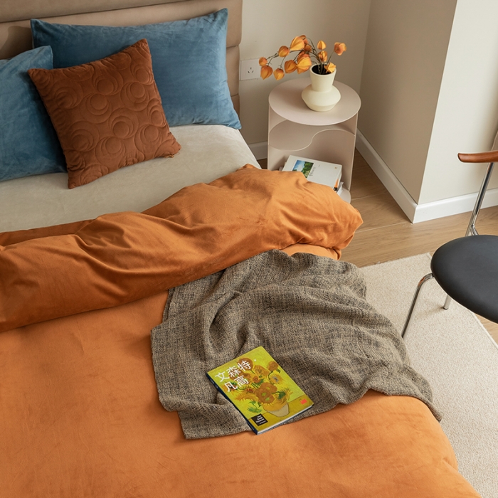 91家纺网 家纺一手货源 找家纺 寐眠2021新款天鹅绒被套 焦糖纯色