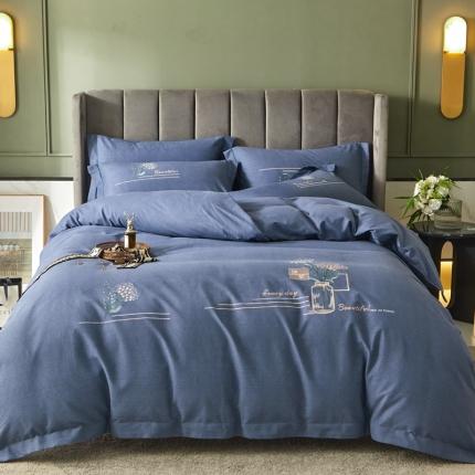 91家纺网 家纺一手货源 找家纺 惠居家 全棉磨毛绣花四件套 怡香系列 青蓝