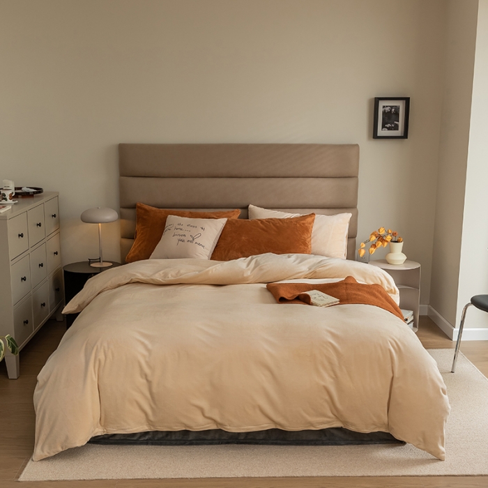 91家纺网 家纺一手货源 找家纺 寐眠2021新款天鹅绒被套 奶茶纯色