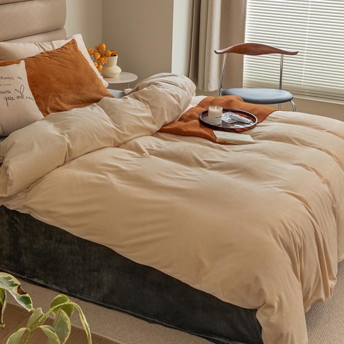 91家纺网 家纺一手货源 找家纺 寐眠2021新款天鹅绒被套 奶茶纯色