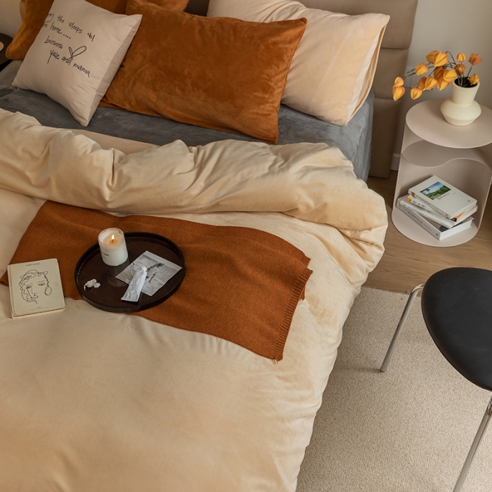 91家纺网 家纺一手货源 找家纺 寐眠2021新款天鹅绒被套 奶茶纯色