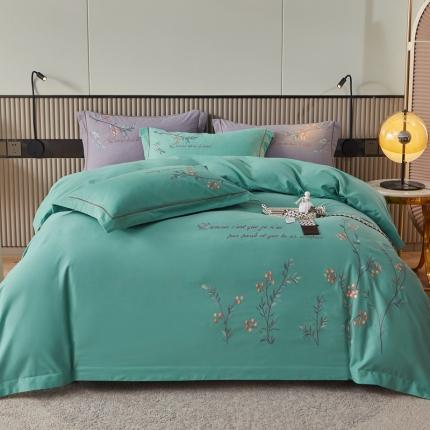 91家纺网 家纺一手货源 找家纺 惠居家 全棉磨毛绣花四件套 樱花系列 果绿