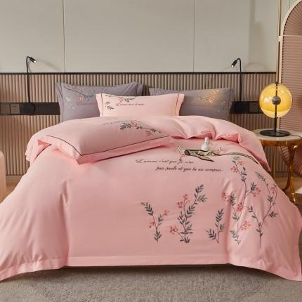 91家纺网 家纺一手货源 找家纺 惠居家 全棉磨毛绣花四件套 樱花系列 粉色