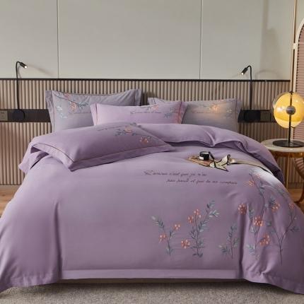 91家纺网 家纺一手货源 找家纺 惠居家 全棉磨毛绣花四件套 樱花系列 紫色