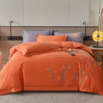 91家纺网 家纺一手货源 找家纺 惠居家 全棉磨毛绣花四件套 樱花系列 桔色