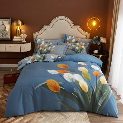 惠居家 2021大版全棉磨毛四件套中国风花卉 夏日时光 兰