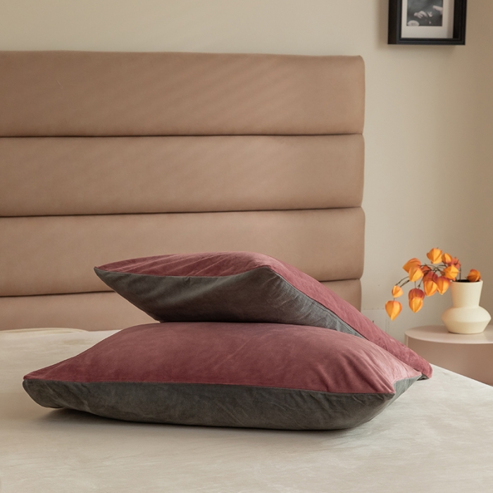 91家纺网 家纺一手货源 找家纺 寐眠2021新款天鹅绒枕套48*74cm一对 豆沙+深灰