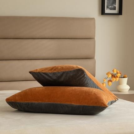 寐眠2021新款天鹅绒枕套48*74cm一对 焦糖+深灰