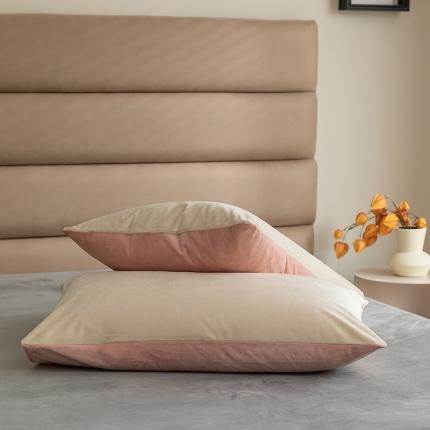 寐眠2021新款天鹅绒枕套48*74cm一对 奶茶+浅粉