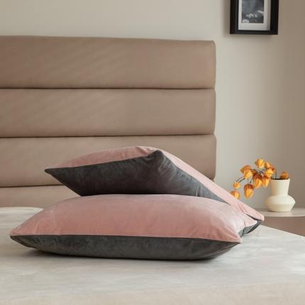 寐眠2021新款天鹅绒枕套48*74cm一对 浅粉+深灰