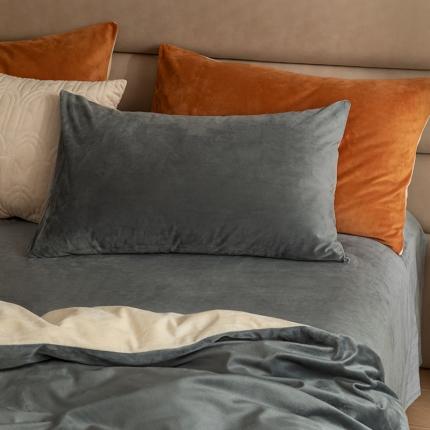 寐眠2021新款天鹅绒枕套48*74cm一对 深灰+米白