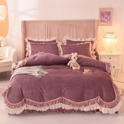 91家纺网 家纺一手货源 找家纺 （总）芭比蔓 2022新款韩版玉米粒绒四件套系列