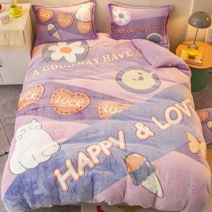 91家纺网 家纺一手货源 找家纺 塔塔家居 2025新款雪花绒大版卡通四件套 爱心小猫