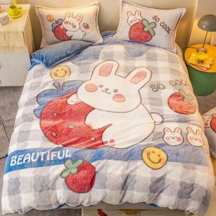 91家纺网 家纺一手货源 找家纺 塔塔家居 2025新款雪花绒大版卡通四件套 抱抱果