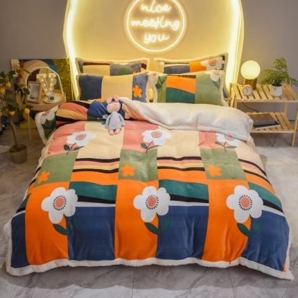 91家纺网 家纺一手货源 找家纺 （总）青竹苑 2021新款羊羔绒牛奶绒小清新印花四件套