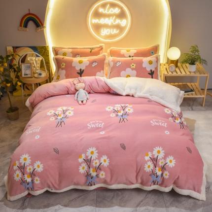 91家纺网 家纺一手货源 找家纺 （总）青竹苑 2021新款羊羔绒牛奶绒小清新印花四件套