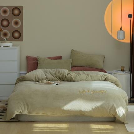 91家纺网 家纺一手货源 找家纺 寐眠2021新款牛奶绒四件套 hello-life米白纯色