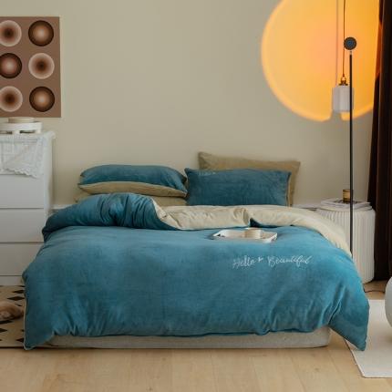 91家纺网 家纺一手货源 找家纺 寐眠2021新款牛奶绒四件套 hello-life雾兰+米白