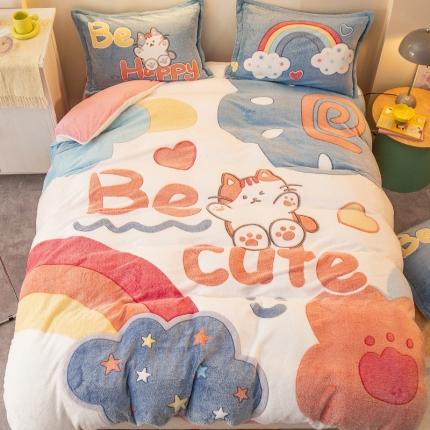 91家纺网 家纺一手货源 找家纺 塔塔家居 2025新款雪花绒大版卡通四件套 美好假期