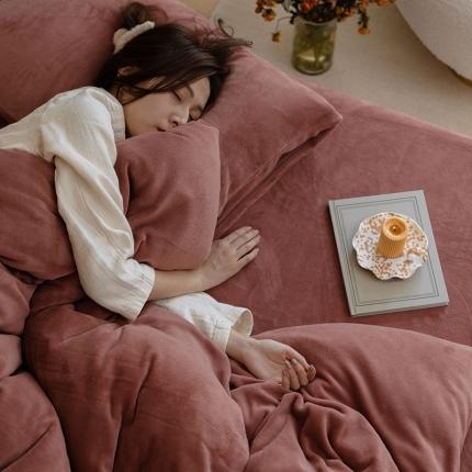 寐眠2021新款牛奶绒四件套 hello-life豆沙纯色