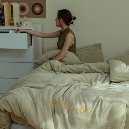寐眠2021新款牛奶绒四件套 hello-life米白纯色