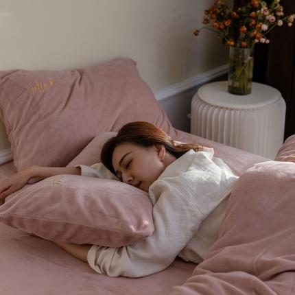 寐眠2021新款牛奶绒四件套 hello-life浅粉纯色
