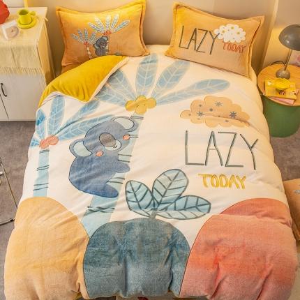 91家纺网 家纺一手货源 找家纺 塔塔家居 2025新款雪花绒大版卡通四件套 热带雨林