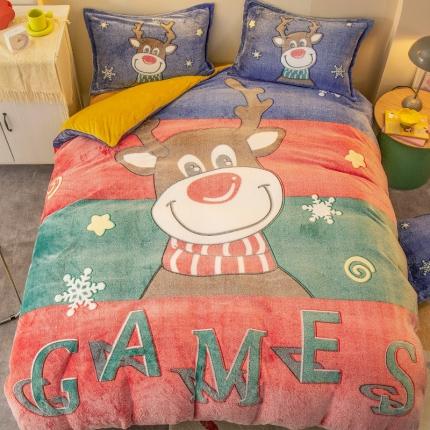 91家纺网 家纺一手货源 找家纺 塔塔家居 2025新款雪花绒大版卡通四件套 圣诞小鹿