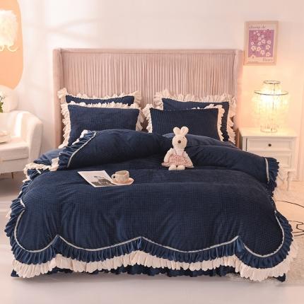 91家纺网 家纺一手货源 找家纺 芭比蔓 2022新款韩版玉米粒绒四件套系列 玉米粒-宝蓝