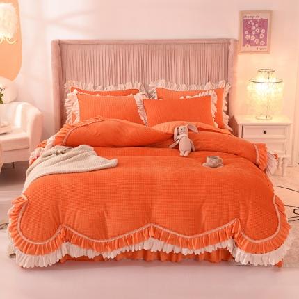 91家纺网 家纺一手货源 找家纺 芭比蔓 2022新款韩版玉米粒绒四件套系列 玉米粒-桔黄