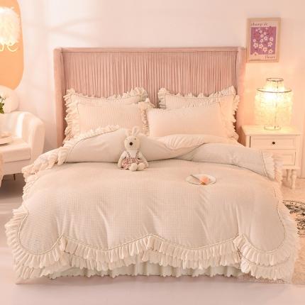 91家纺网 家纺一手货源 找家纺 芭比蔓 2022新款韩版玉米粒绒四件套系列 玉米粒-米白