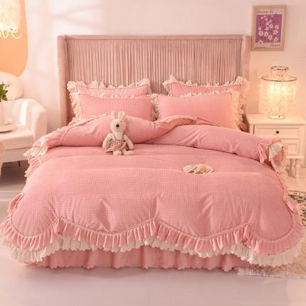 91家纺网 家纺一手货源 找家纺 芭比蔓 2022新款韩版玉米粒绒四件套系列 玉米粒-珊瑚玉