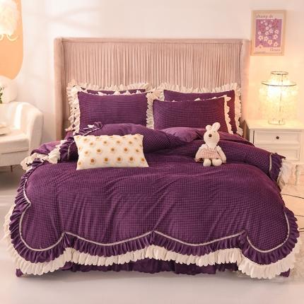 91家纺网 家纺一手货源 找家纺 芭比蔓 2022新款韩版玉米粒绒四件套系列 玉米粒-紫罗兰