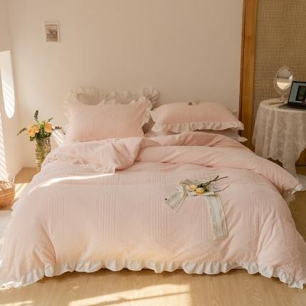 91家纺网 家纺一手货源 找家纺 FORTWO 2022新款230g全消光牛奶绒压花款四件套 泡芙-粉