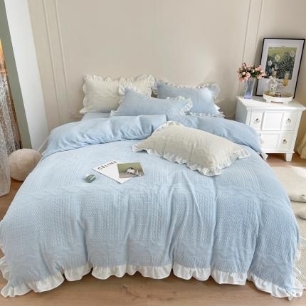 91家纺网 家纺一手货源 找家纺 FORTWO 2022新款230克全消光牛奶绒四件套 泡芙-蓝