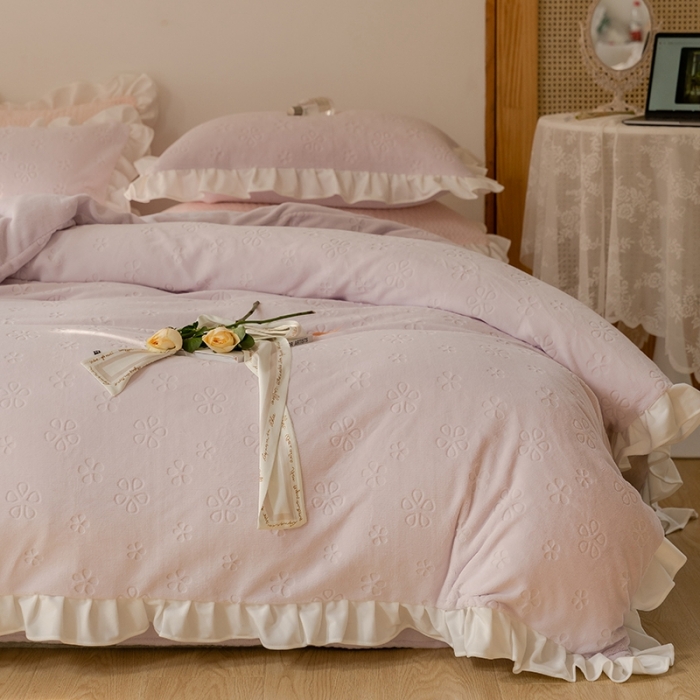 91家纺网 家纺一手货源 找家纺 FORTWO 2022新款230克全消光牛奶绒四件套奶酪-紫