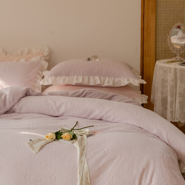 91家纺网 家纺一手货源 找家纺 FORTWO 2022新款230克全消光牛奶绒四件套奶酪-紫