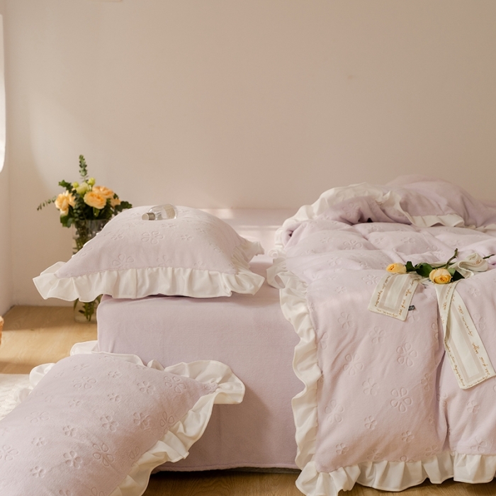 91家纺网 家纺一手货源 找家纺 FORTWO 2022新款230克全消光牛奶绒四件套奶酪-紫