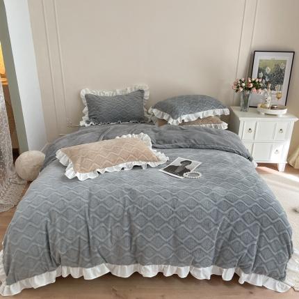 FORTWO 新款230g全消光牛奶绒压花款四件套 华夫-灰