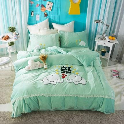 91家纺网 家纺一手货源 找家纺 青竹苑 2021新款婴儿宝宝绒牛奶绒贴布绣花四件套可爱象水绿