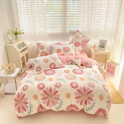 91家纺网 家纺一手货源 找家纺 川悦生活 2021新款立体雪花绒四件套直播供货 彩虹花