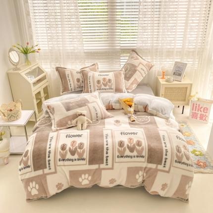 91家纺网 家纺一手货源 找家纺 川悦生活 2021新款立体雪花绒四件套直播供货 花与熊