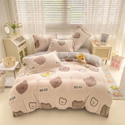 91家纺网 家纺一手货源 找家纺 川悦生活 2021新款立体雪花绒四件套直播供货 洋气熊