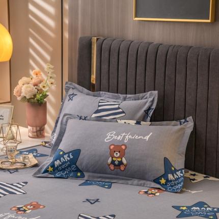 91家纺网 家纺一手货源 找家纺 凯磊 2021新款.加厚磨毛单枕套一对 小熊吉米