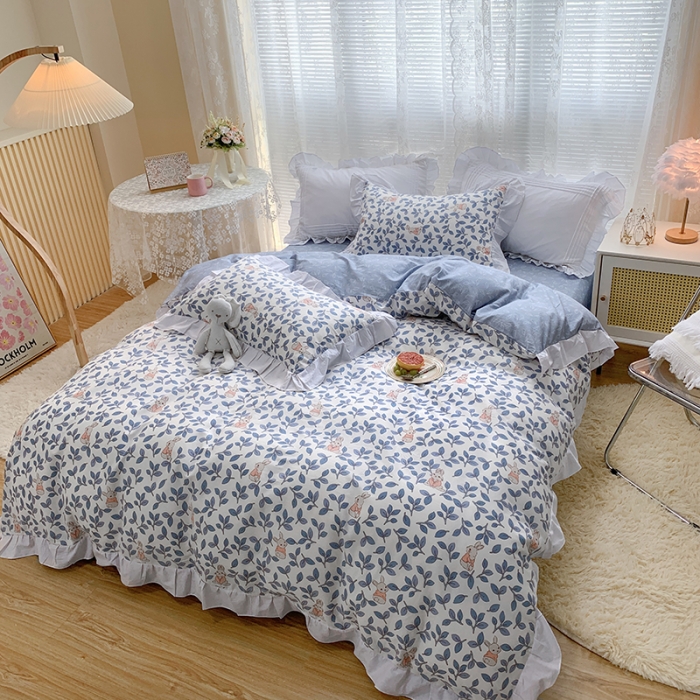 91家纺网 家纺一手货源 找家纺 （总）曼之夏 2022新款全棉花边款床裙四件套