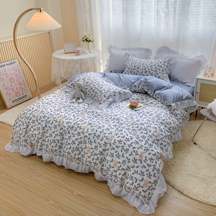 91家纺网 家纺一手货源 找家纺 （总）曼之夏 2022新款全棉花边款床裙四件套