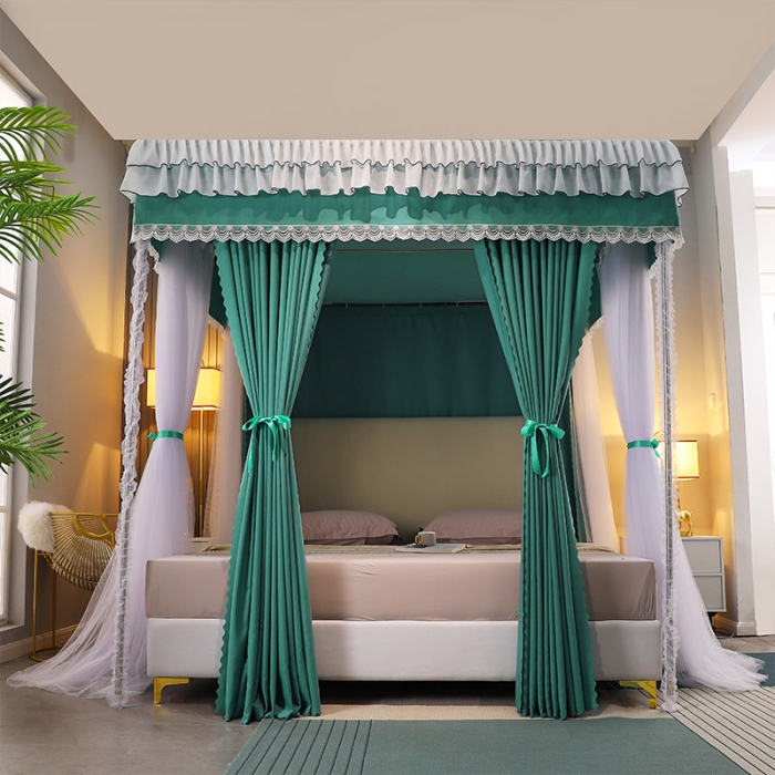 91家纺网 家纺一手货源 找家纺 艾晶美家纺 2021新款公主双杆落地双层床幔蚊帐 翠绿