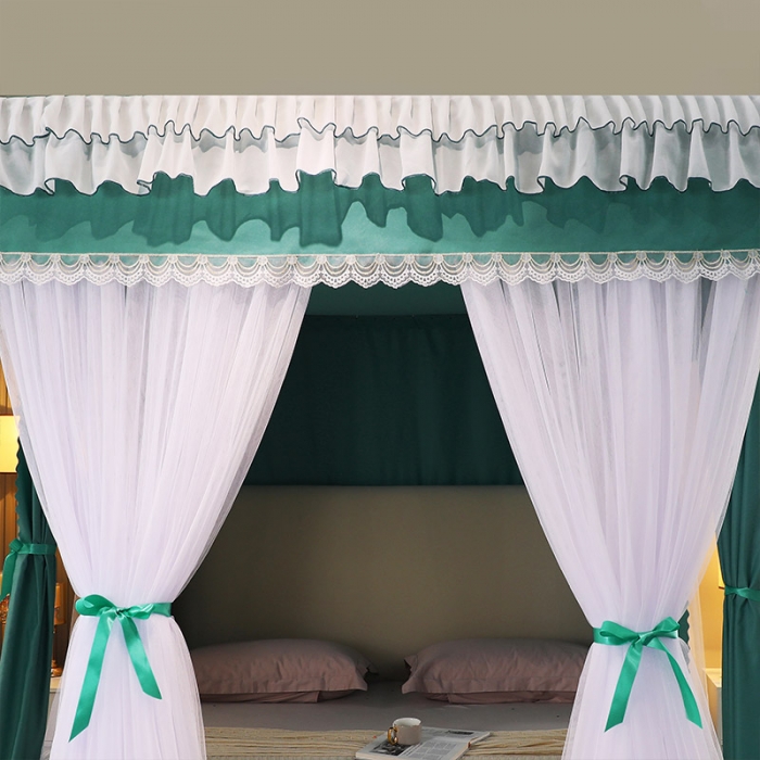 91家纺网 家纺一手货源 找家纺 艾晶美家纺 2021新款公主双杆落地双层床幔蚊帐 翠绿